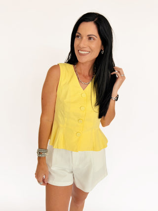 Emily yellow button up peplum blouse