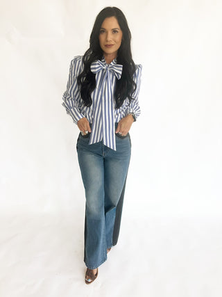 Stacy stripe bow blouse