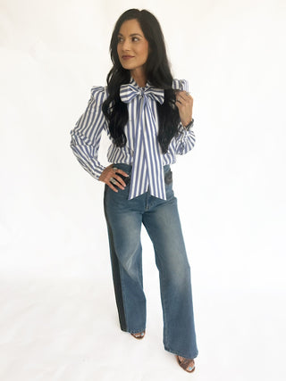 Stacy stripe bow blouse