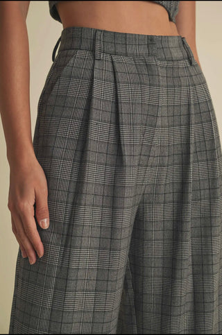 Plaid wide leg dress pants