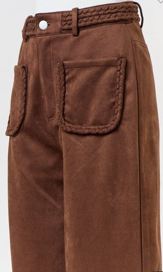 Bella suede braided detail brown pants