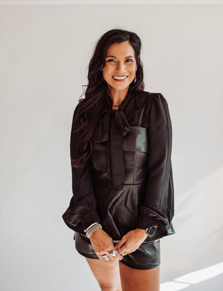 Shanay black leather shorts