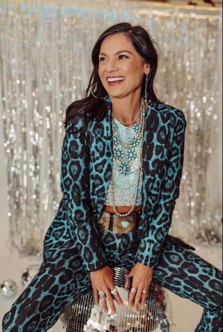 Tinsley teal leopard blazer