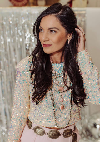 Merideth champagne sequin crop top