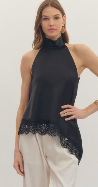 Chrissy black halter asymmetrical top