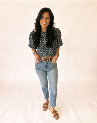 Gayle denim embroidered top