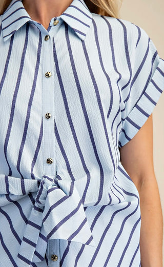 Nicole stripe blouse with tie front - 2 colors