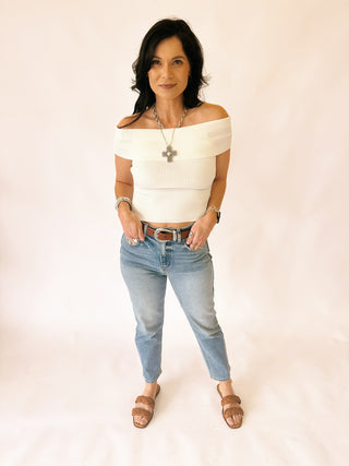 Ashley white off the shoulder ribbed top