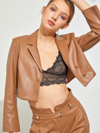 Tan leather cropped jacket
