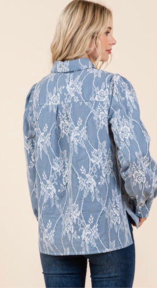 Melissa lace denim button down