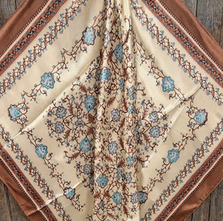 Brown turquoise and pink wild rag