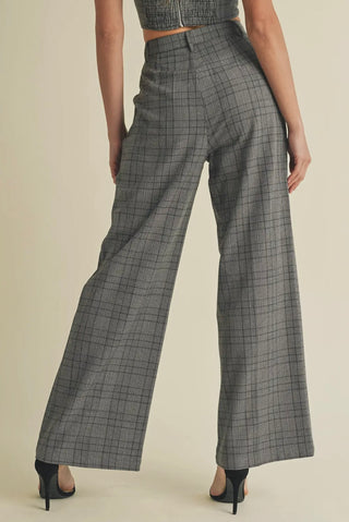 Plaid wide leg dress pants