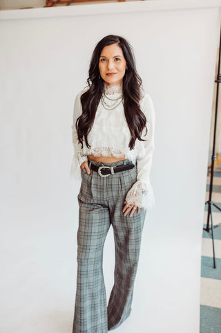 Plaid wide leg dress pants