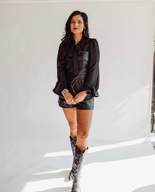 Shanay black leather shorts