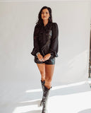 Shanay black leather shorts