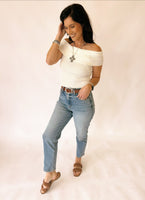 Ashley white off the shoulder ribbed top