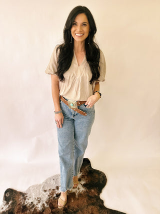 Tatum taupe puff sleeve blouse