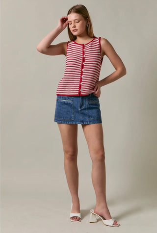 Shelia stripe crimson and white sweater vest