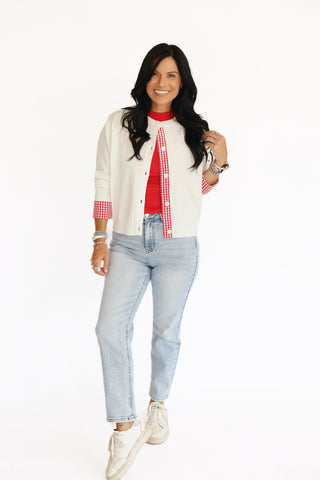 Micaela gingham detailed cardigan