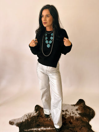 Vail silver wide leg denim