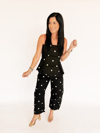 Aubrey Polka dot strapless peplum