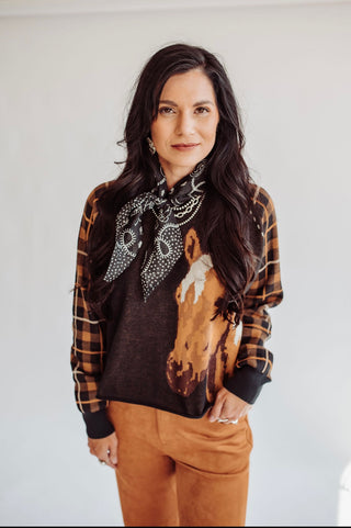 Horse plaid sweater