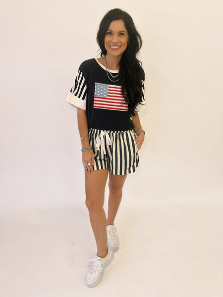 Navy striped shorts