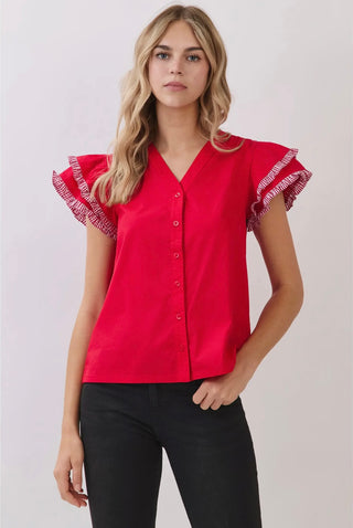 Heather Crimson flutter sleeve blouse