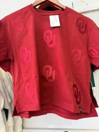 Embroidered OU cropped tee