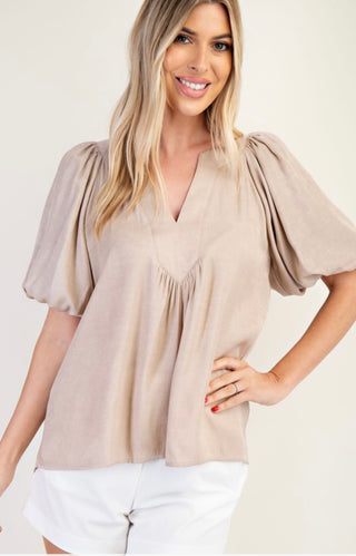 Tatum taupe puff sleeve blouse