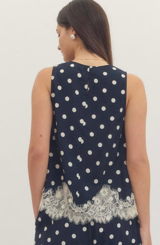 Trish Navy polka dot blouse