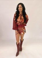 Luxe burgundy floral shorts