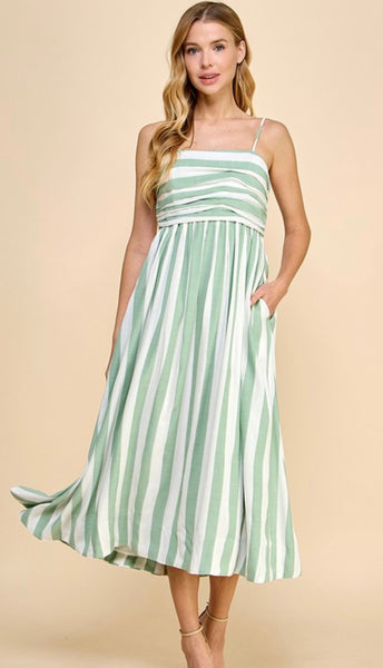Elizabeth green stripe midi dress
