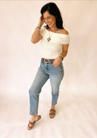 Ashley white off the shoulder ribbed top
