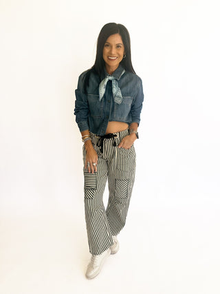 Zoei stripe drawstring barrel jeans