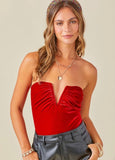 Rachel red velvet bodysuit 95% polyester