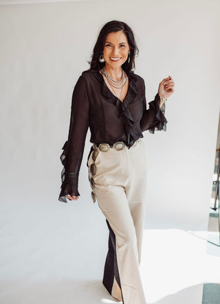 Amy black ruffle blouse