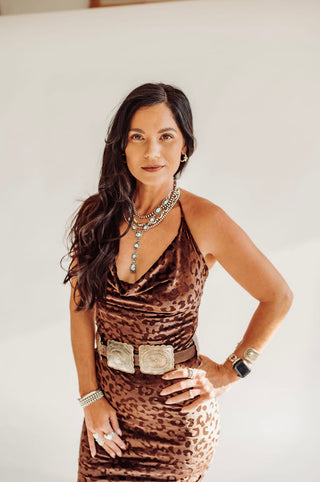 Abby brown crushed velvet leopard dress