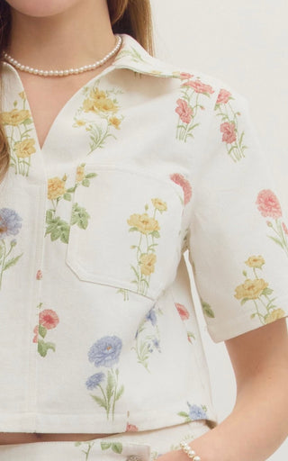 Destiny Floral denim cropped top