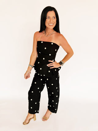 Aubrey Polka dot strapless peplum