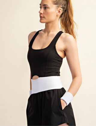 Callie black/white athletic romper