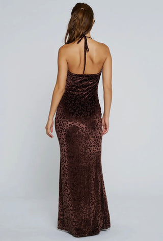 Abby brown crushed velvet leopard dress