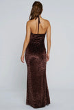 Abby brown crushed velvet leopard dress