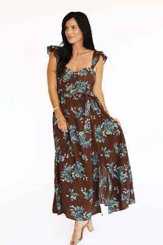 Peyton brown floral maxi dress