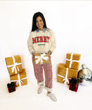 Green and red Merry Christmas waffle knit