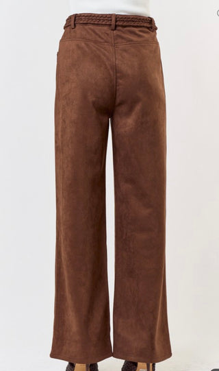 Bella suede braided detail brown pants