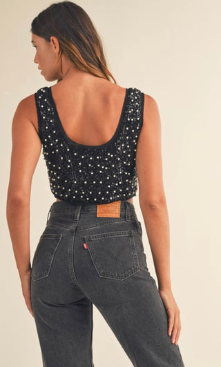 Penelope Pearl and sequin crop top