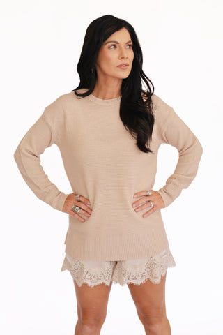 Shea taupe waffle sweater