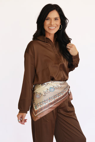Bethany Brown silk like button up