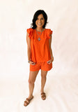 Tara orange flutter sleeve top